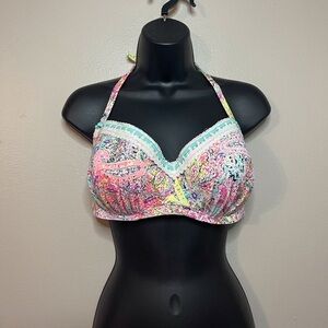 Multi color underwire halter tie bikini top